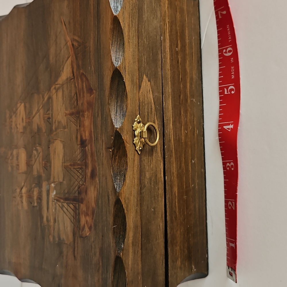 Wood Vintage MCM Handmade Nautical Trinket Box Walnut Sailboat Design